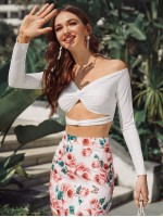 Ribbed Off-the-Shoulder Twisted Crop Top