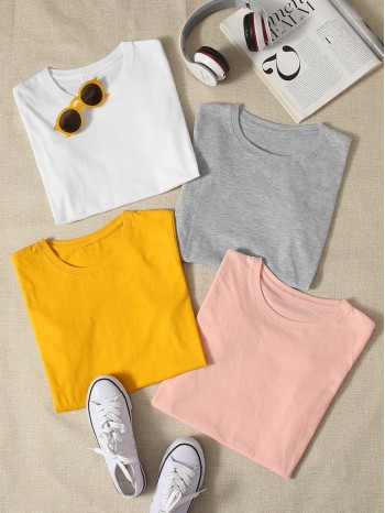 4pcs Round Neck Solid Tee