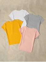 4pcs Round Neck Solid Tee