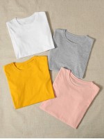 4pcs Round Neck Solid Tee