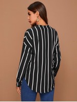 Striped Drop Shoulder Button Front Top