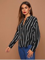 Striped Drop Shoulder Button Front Top