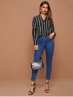 Striped Drop Shoulder Button Front Top