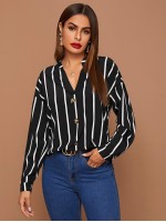 Striped Drop Shoulder Button Front Top