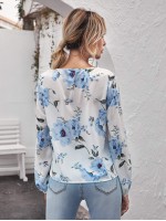 Tie Neck Lantern Sleeve Floral Top