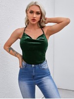 Tie Back Velvet Crop Halter Top