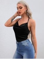 Tie Back Velvet Crop Halter Top