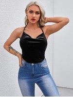 Tie Back Velvet Crop Halter Top