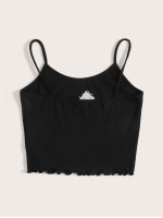 Dragon Embroidered Lettuce Hem Rib-knit Cami Top