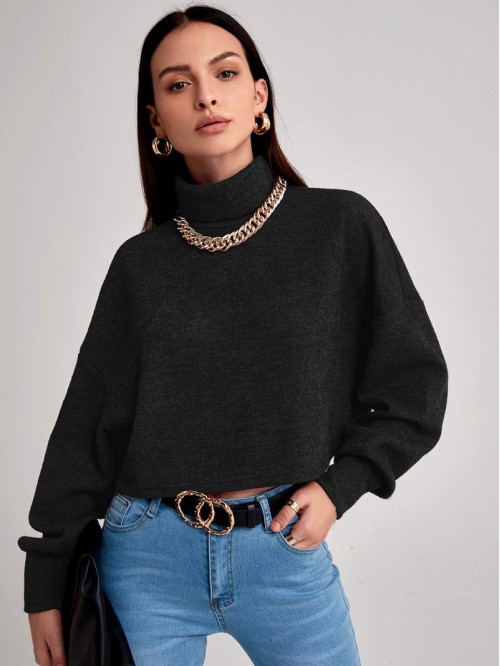 Rolled Neck Rib-knit Tee