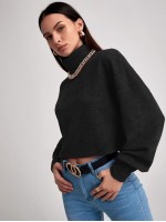 Rolled Neck Rib-knit Tee