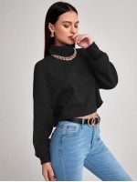 Rolled Neck Rib-knit Tee