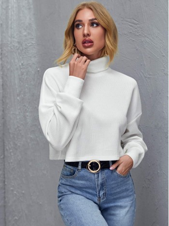 Funnel Neck Drop Shoulder Top