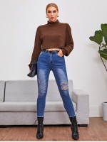 Rolled Neck Rib-knit Tee