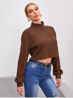 Rolled Neck Rib-knit Tee