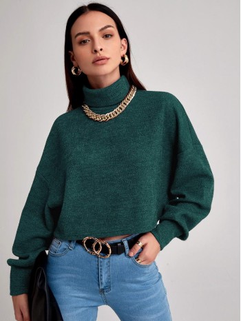 Funnel Neck Drop Shoulder Crop Tee