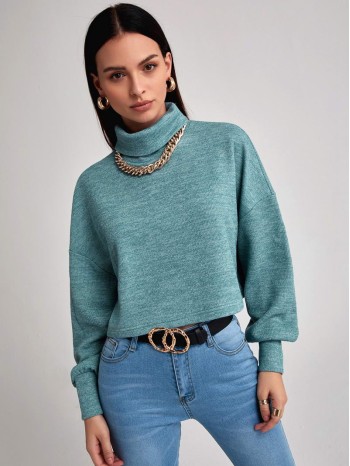 Funnel Neck Drop Shoulder Crop Tee