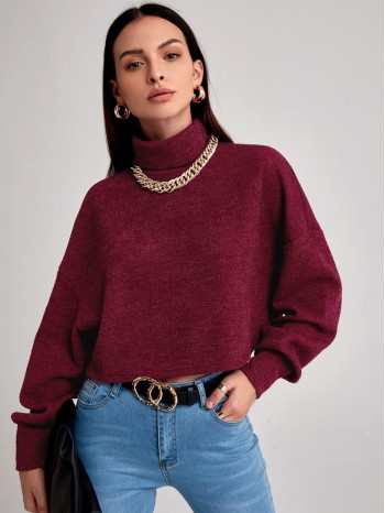 Funnel Neck Drop Shoulder Top