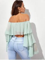 Off Shoulder Layered Sleeve Crop Top