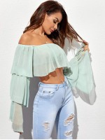 Off Shoulder Layered Sleeve Crop Top