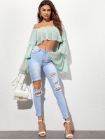 Off Shoulder Layered Sleeve Crop Top