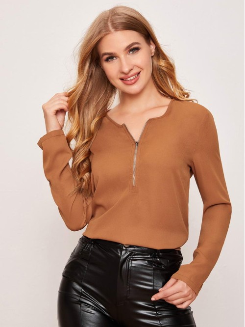 Zipper Half Placket Solid Top