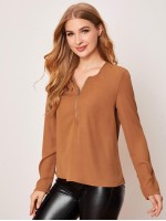 Zipper Half Placket Solid Top