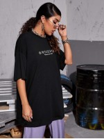 Letter Graphic Drop Shoulder Longline Tee