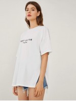 Drop Shoulder Slogan Graphic Longline Tee