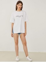 Drop Shoulder Slogan Graphic Longline Tee