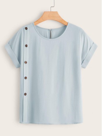 Button-Front Rolled Cuff Top