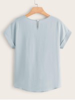 Button-Front Rolled Cuff Top