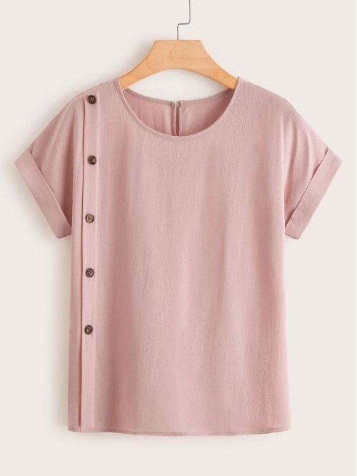 Button-Front Rolled Cuff Top