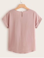 Button-Front Rolled Cuff Top