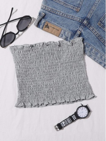 Heather Knit Shirred Bandeau Top