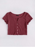 Lettuce Edge Button Front Waffle Knit Top