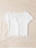 Lettuce Edge Button Front Waffle Knit Tee