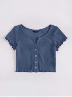 Lettuce Edge Button Front Waffle Knit Top