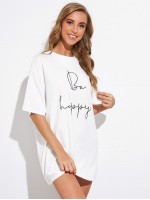 Drop Shoulder Slogan Graphic Longline Tee