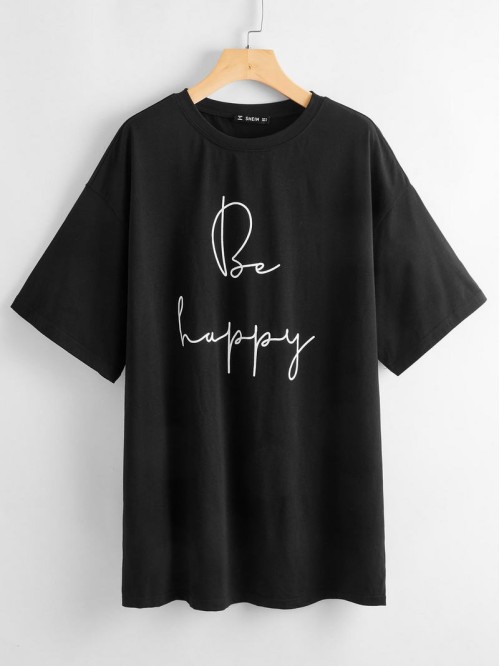 Drop Shoulder Letter Graphic Longline Tee