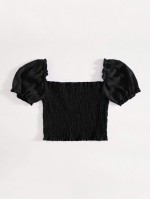 Puff Sleeve Shirred Chiffon Milkmaid Top