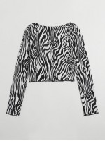 Sweetheart Neck Lace Trim Zebra Striped Top