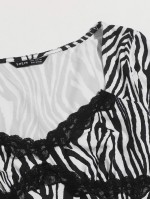 Sweetheart Neck Lace Trim Zebra Striped Top