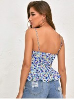 Knot Front Ditsy Floral Peplum Cami Top