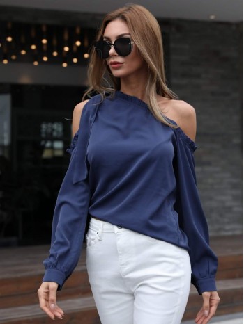 Asymmetrical Neck Tie Shoulder Top