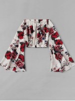 Flounce Sleeve Floral Bardot Crop Top