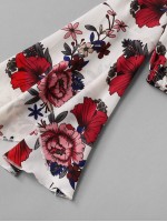 Flounce Sleeve Floral Bardot Crop Top