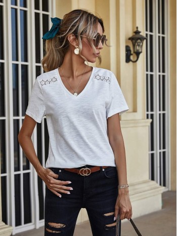 Lace Panel V-neck Tee