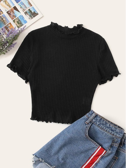 Ribbed Lettuce-Edge Crop Top