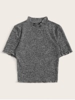 Mock-Neck Lettuce Trim Ribbed Marled Top